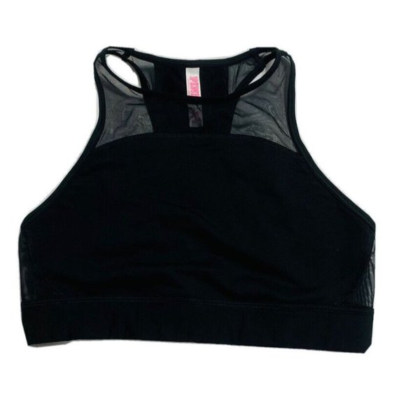 Victoria's Secret PINK Mesh Crop Sports Bra Tank Black And White Size Medium - Picture 2 of 7